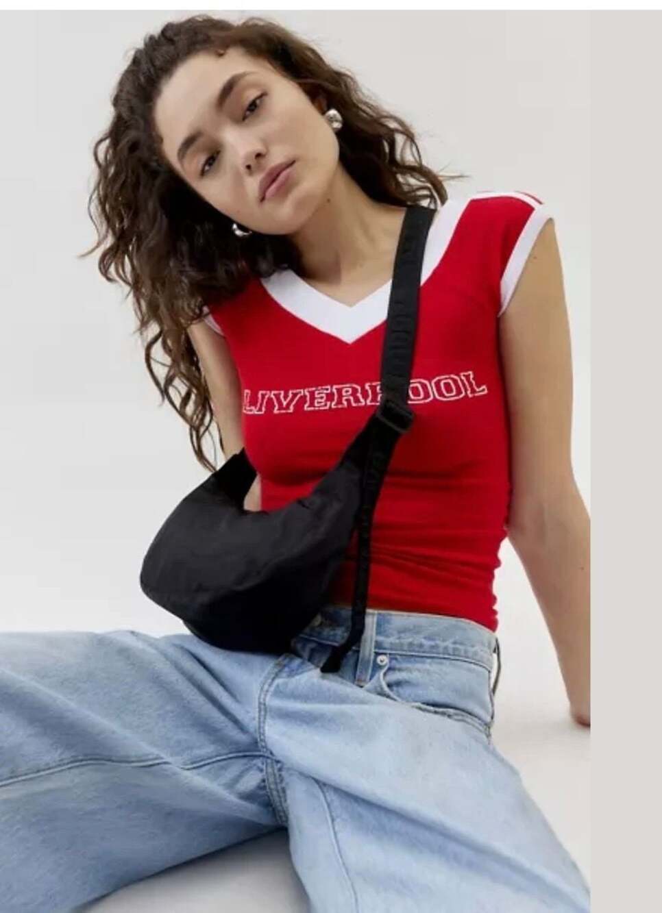 Baggu Black Nylon Crescent Bag with Logo Strap